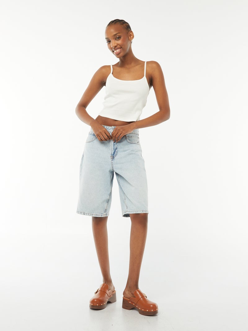 Débardeur crop-top en matière côtelée Blanc - Kiabi