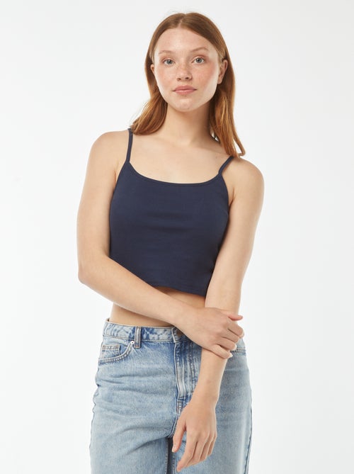Débardeur crop-top en matière côtelée - Kiabi