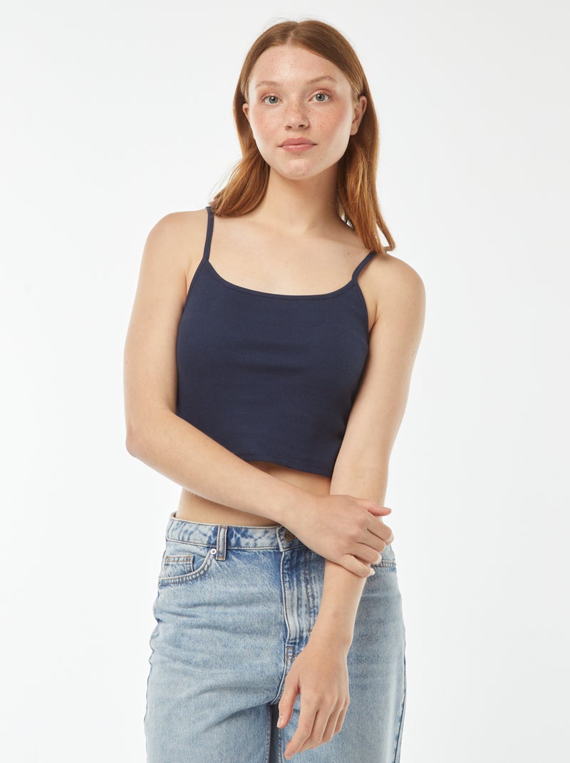 Débardeur crop-top en matière côtelée Bleu - Kiabi