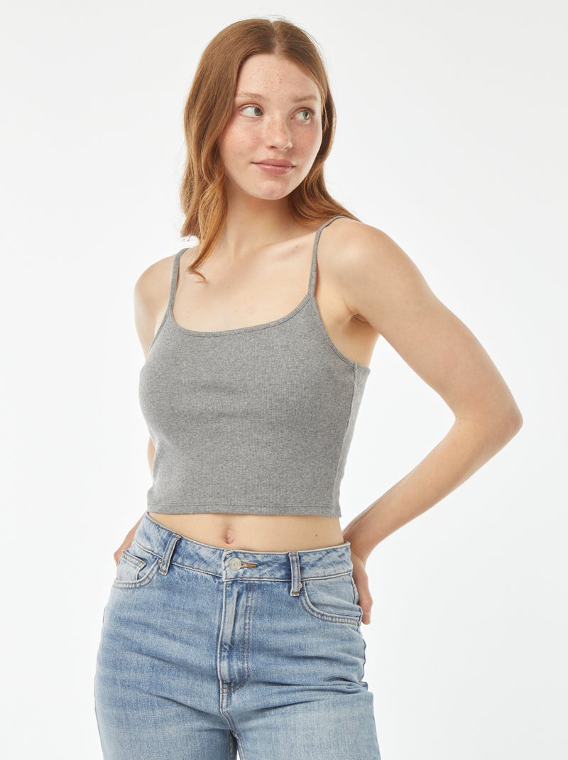 Débardeur crop-top en matière côtelée Gris - Kiabi