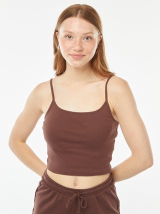 Débardeur crop-top en matière côtelée