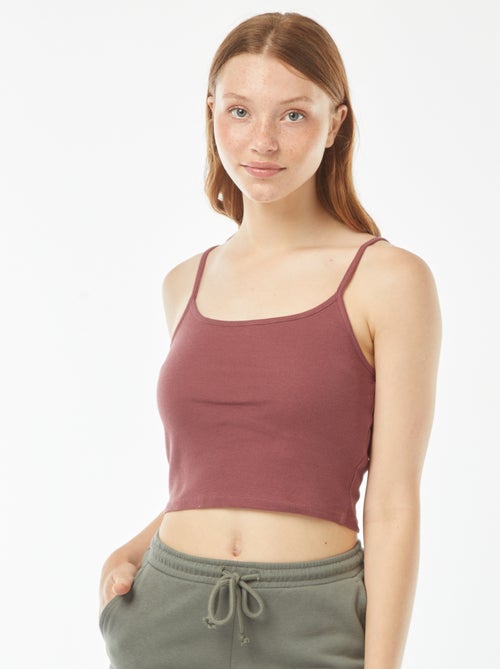 Débardeur crop-top en matière côtelée - Kiabi