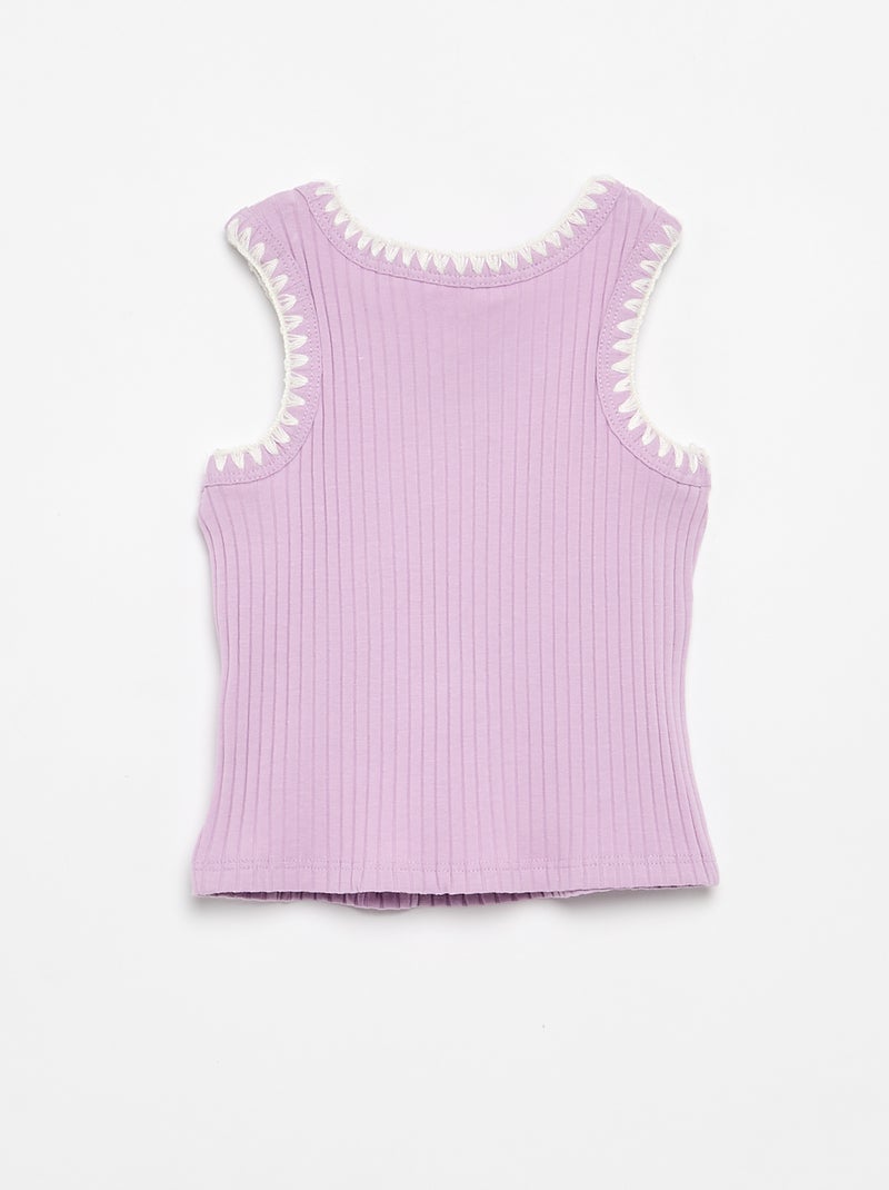 Débardeur en maille côtelée avec broderies aux emmanchures Violet - Kiabi