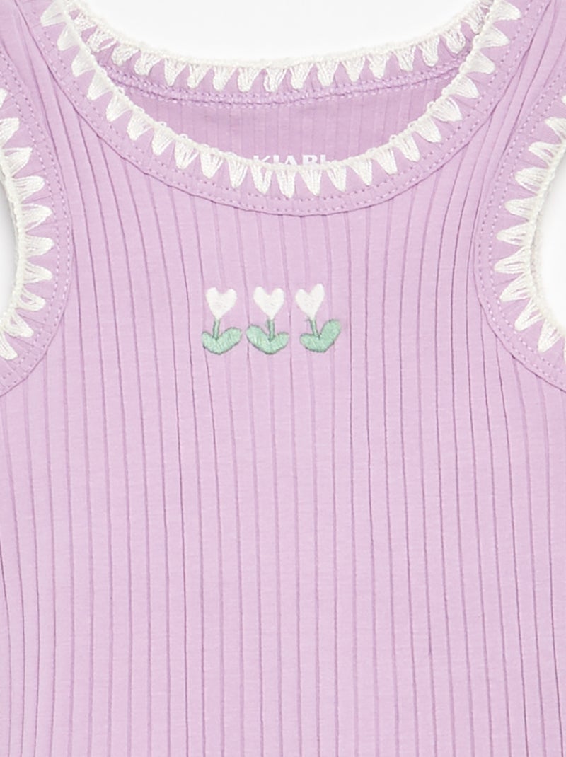 Débardeur en maille côtelée avec broderies aux emmanchures Violet - Kiabi