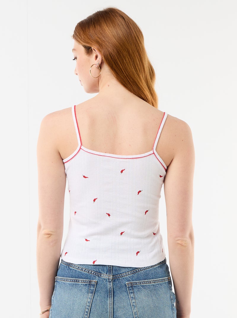 Débardeur en maille pointelle motif 'piment' Blanc - Kiabi