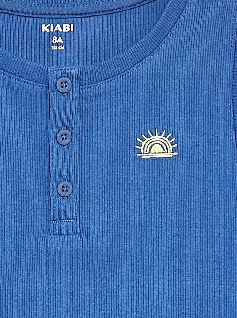 Débardeur en matière côtelée avec col boutonnée BLEU - Kiabi