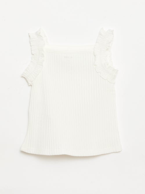 Débardeur en rib pointelle avec bretelles volantées - Kiabi