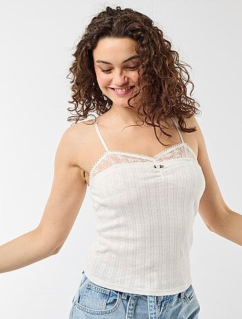 Débardeur maille pointelle et dentelle