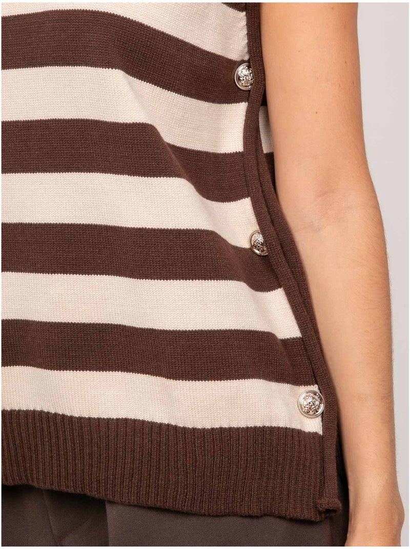 Débardeur maille rayé boutons dorés klyven Marron - Kiabi