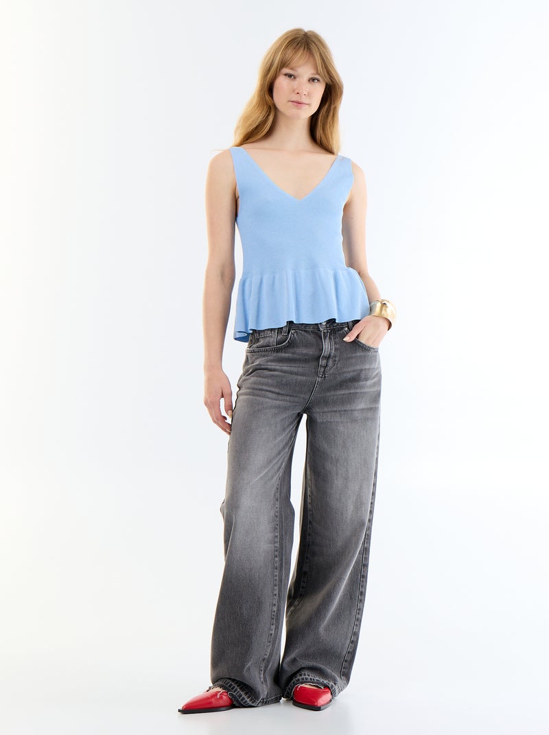 Débardeur peplum en maille côtelée Bleu - Kiabi