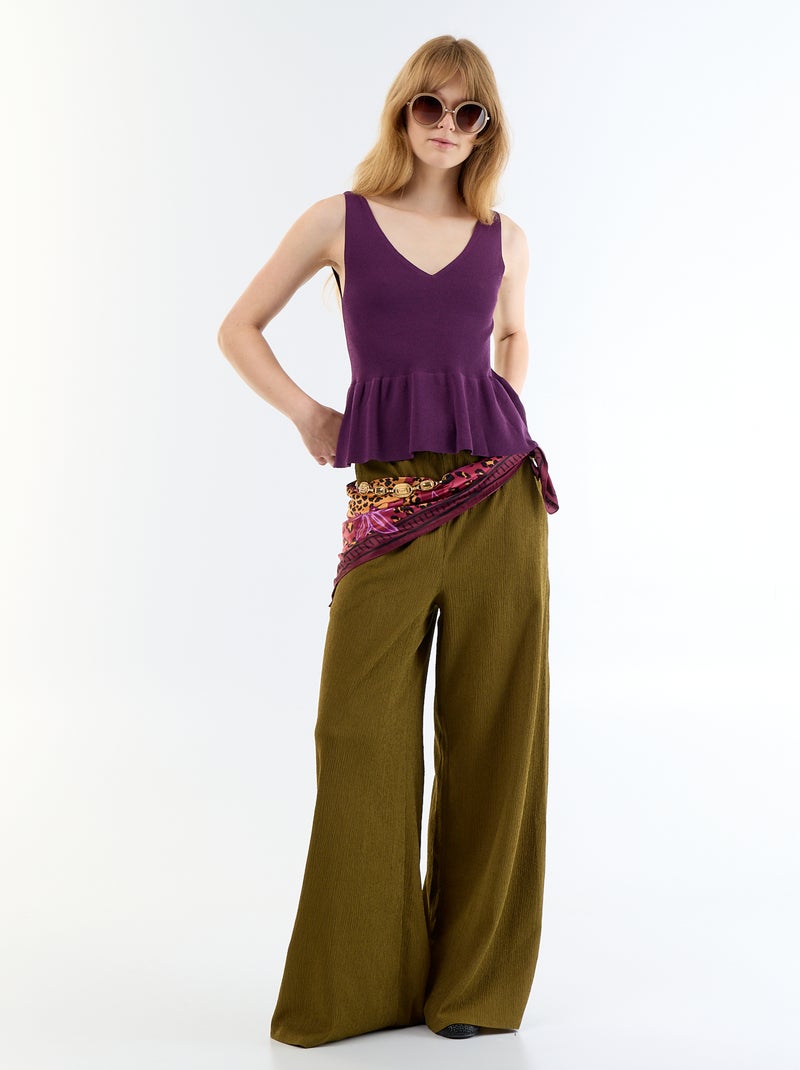 Débardeur peplum en maille côtelée Violet - Kiabi