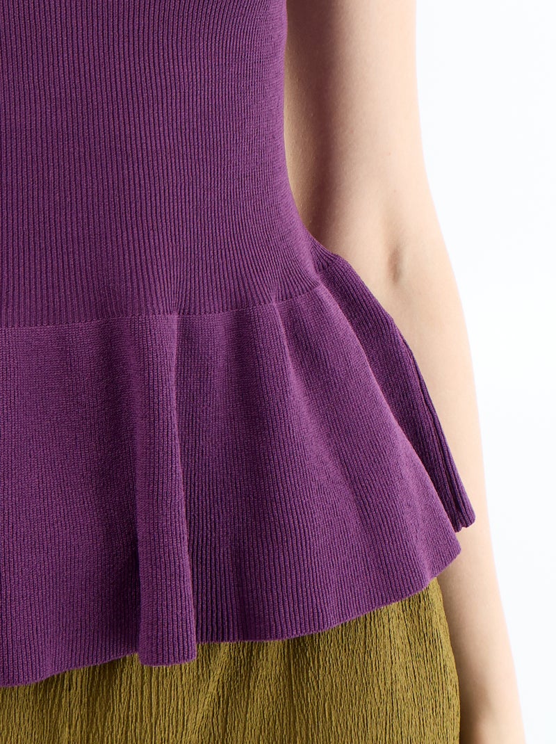 Débardeur peplum en maille côtelée Violet - Kiabi