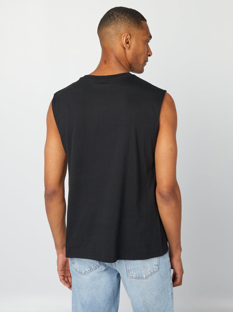 Débardeur pour homme en coton avec motif fantaisie et col rond Noir - Kiabi