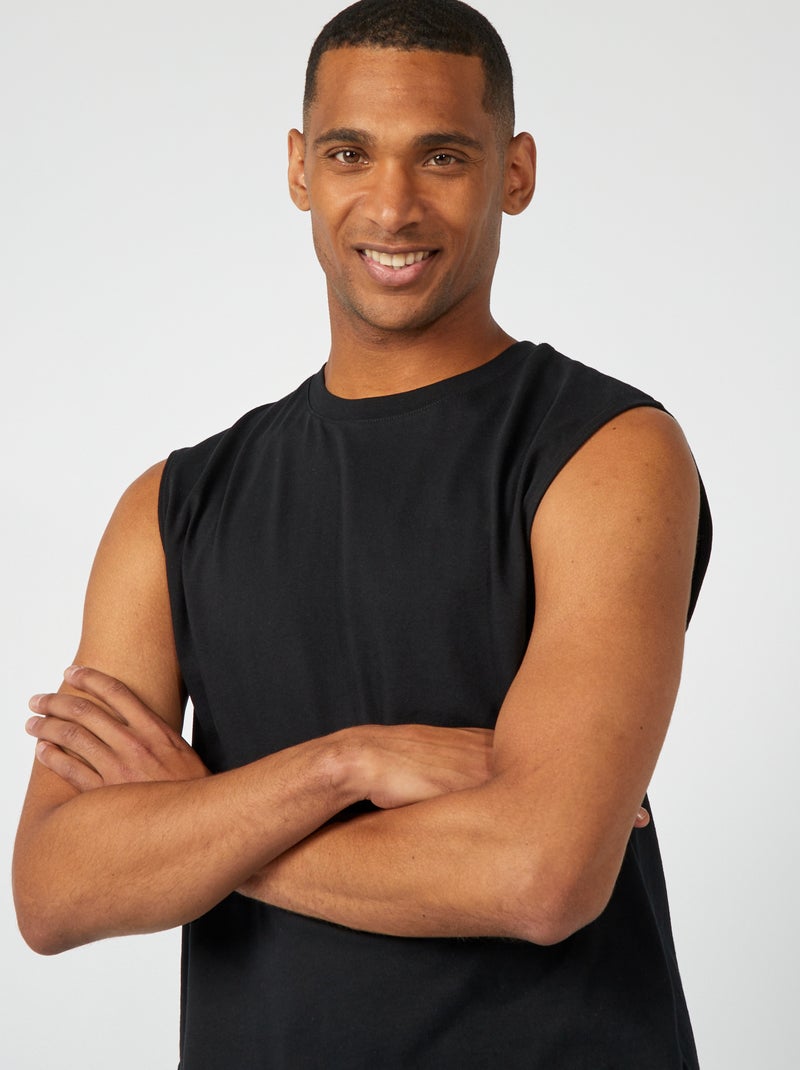 Débardeur pour homme en coton avec motif fantaisie et col rond Noir - Kiabi