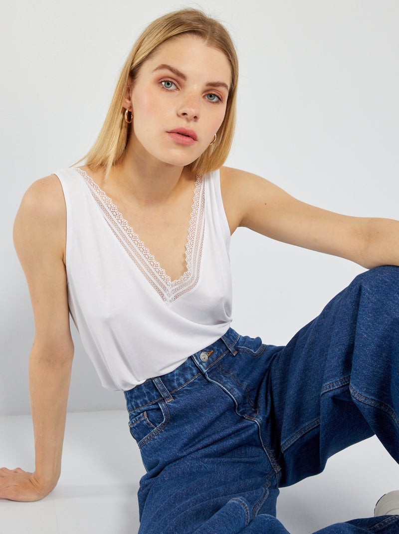 Débardeur stretch avec dentelle blanc - Kiabi