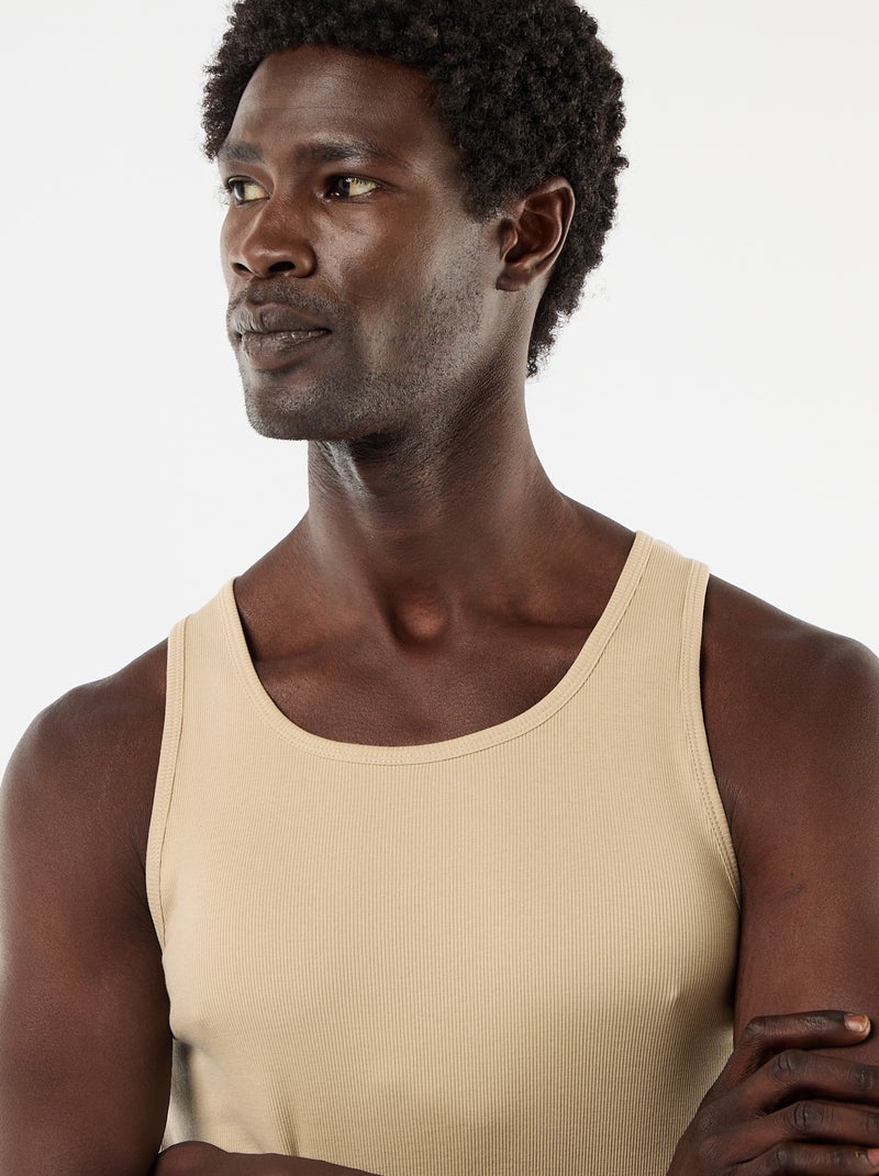 Débardeur uni en maille côtelée Beige - Kiabi