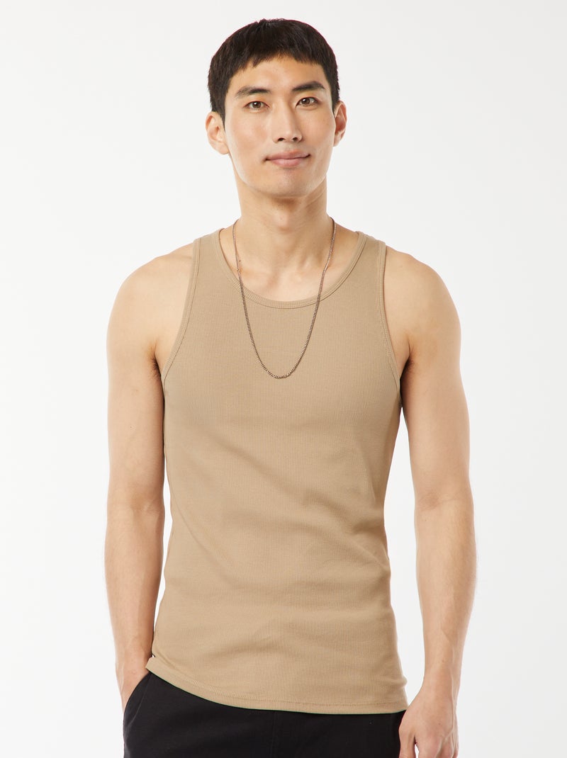 Débardeur uni en maille côtelée Beige - Kiabi