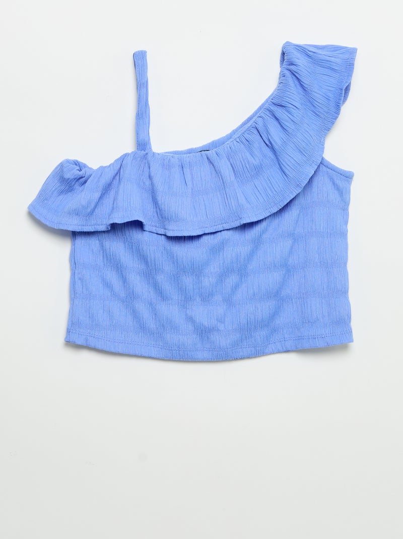Debardeur van gewafelde stof met asymmetrische kraag Blauw - Kiabi