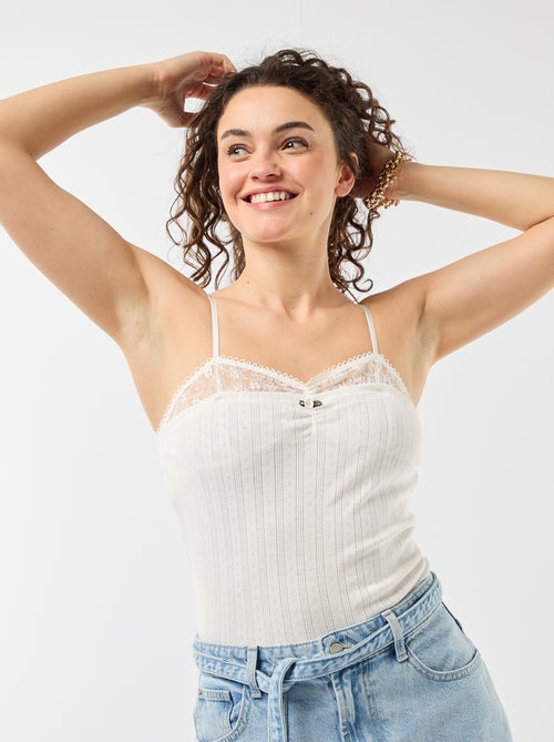 Débardeur van pointellebreisel en kant - Kiabi