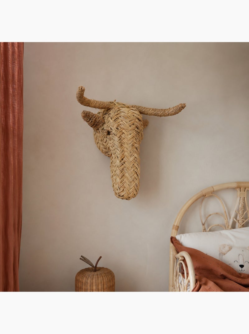 Déco murale petite tête d'élan en paille Beige - Kiabi
