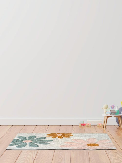 Decoratief tapijt FLOWERS van 100% getuft katoen met madeliefjes 60 x 90 cm – Future Home - Kiabi