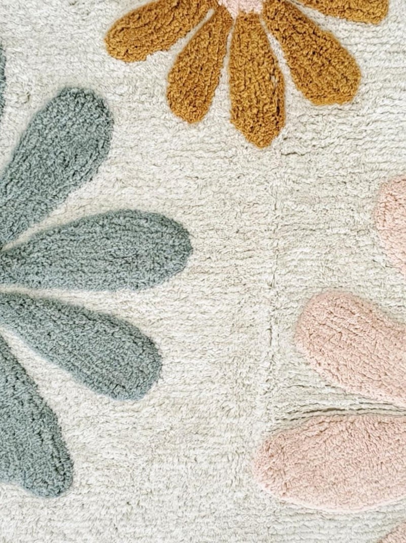 Decoratief tapijt FLOWERS van 100% getuft katoen met madeliefjes 60 x 90 cm – Future Home Wit - Kiabi
