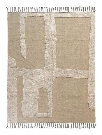 Decoratief vloerkleed van katoen met abstracte franjes.