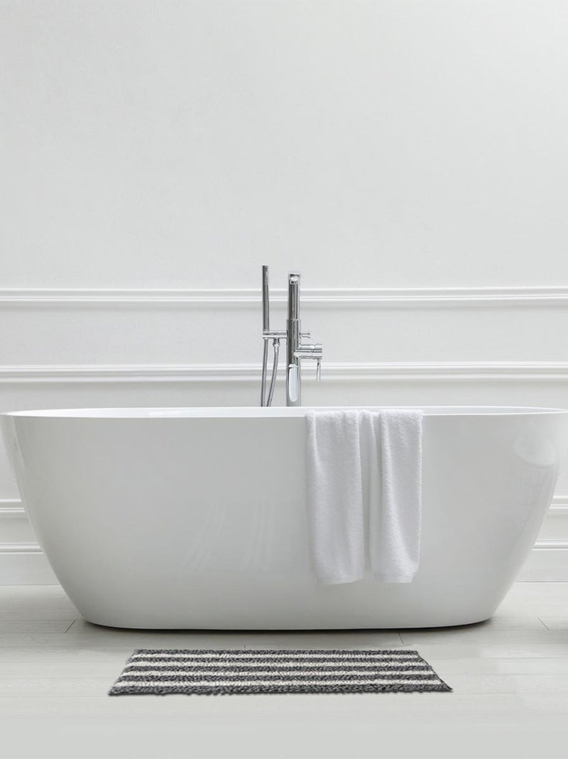 Decoratieve gestreepte polyester badmat Grijs - Kiabi