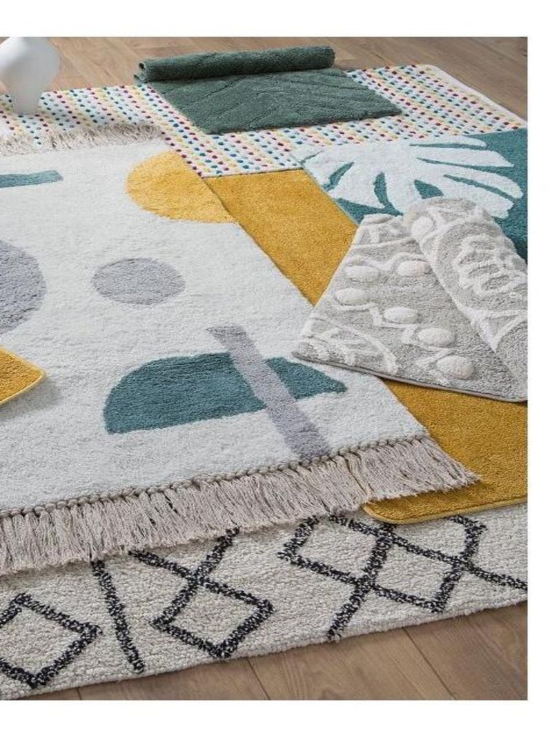 Decoratieve vloerkleed katoen Guy Levasseur Abstrait met franjes - 60x120 cm Wit - Kiabi