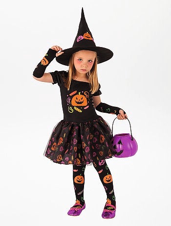 Déguisement de sorcière + robe + gants + chapeau
