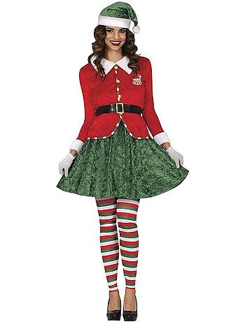 Déguisement d'elfe assistante du père noël avec ceinture pour femme