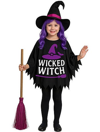 Déguisement ou poncho de petite sorcière avec chapeau