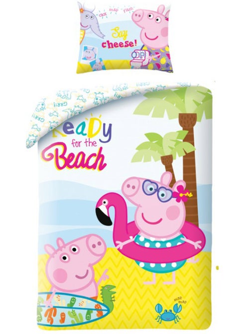 Dekbedovertrek 140 cm x 200 cm katoen motief strand Peppa Pig - Kiabi