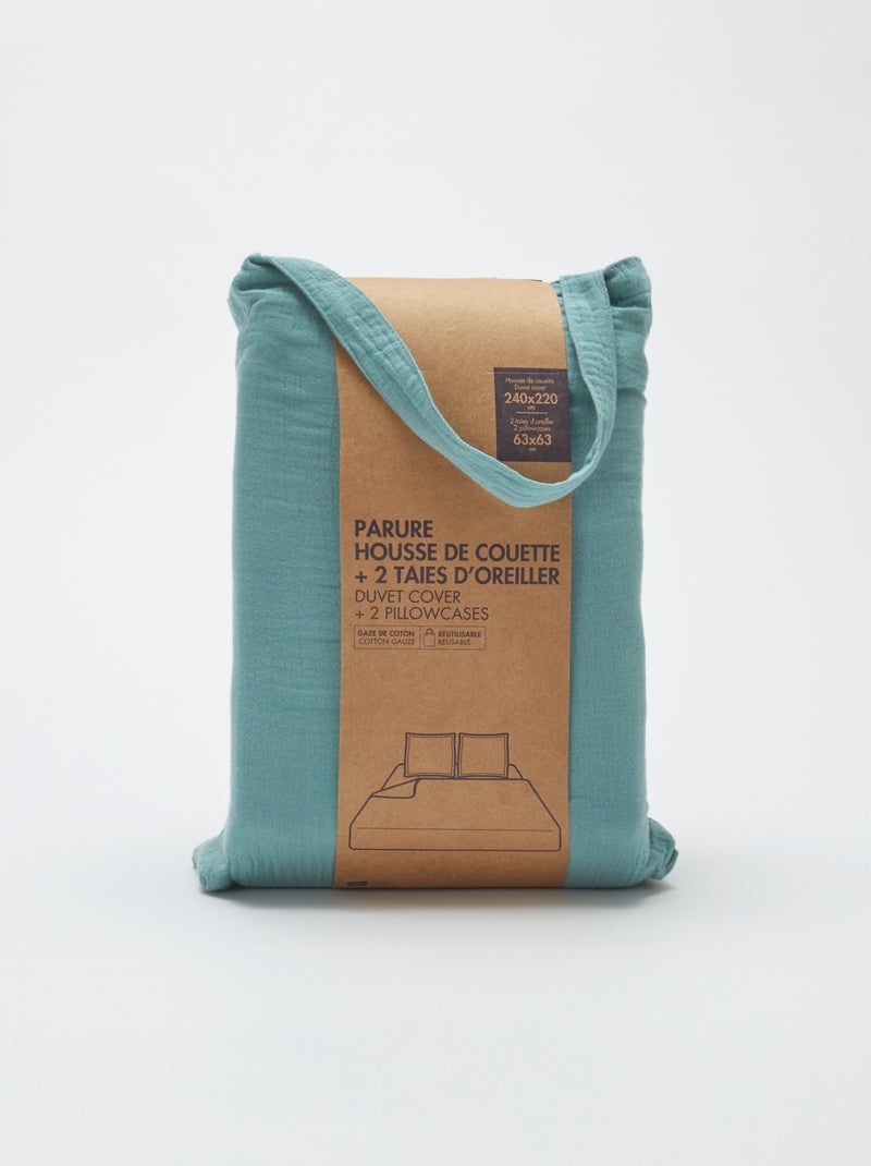 Dekbedovertrek 2 personen (240 x 220cm) van katoenen mousseline - Kiabi Home GROEN - Kiabi