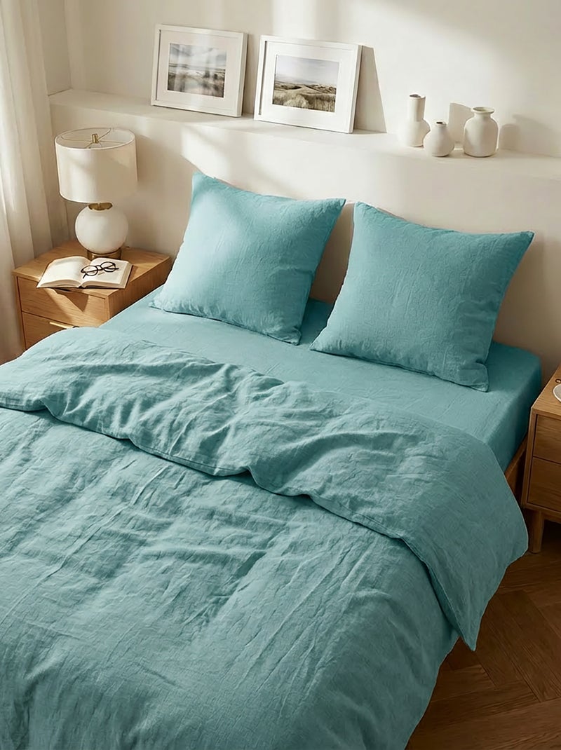 Dekbedovertrek 2 personen (240 x 220cm) van katoenen mousseline - Kiabi Home GROEN - Kiabi