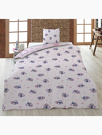 Dekbedovertrek Disney Stitch & Angel 140x200cm + Kussensloop 65x65cm – Love Roze – Polykatoe