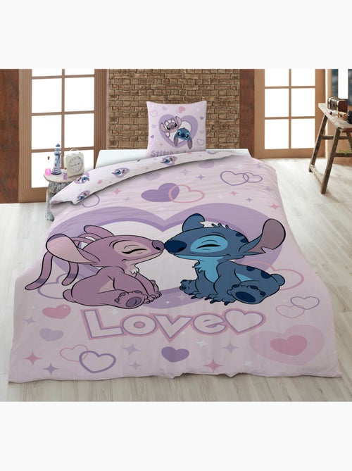 Dekbedovertrek Disney Stitch & Angel 140x200cm + Kussensloop 65x65cm – Love Roze – Polykatoe - Kiabi Dekbedovertrek Disney Stitch & Angel 140x200cm + Kussensloop 65x65cm – Love Roze – Polykatoe - Kiabi