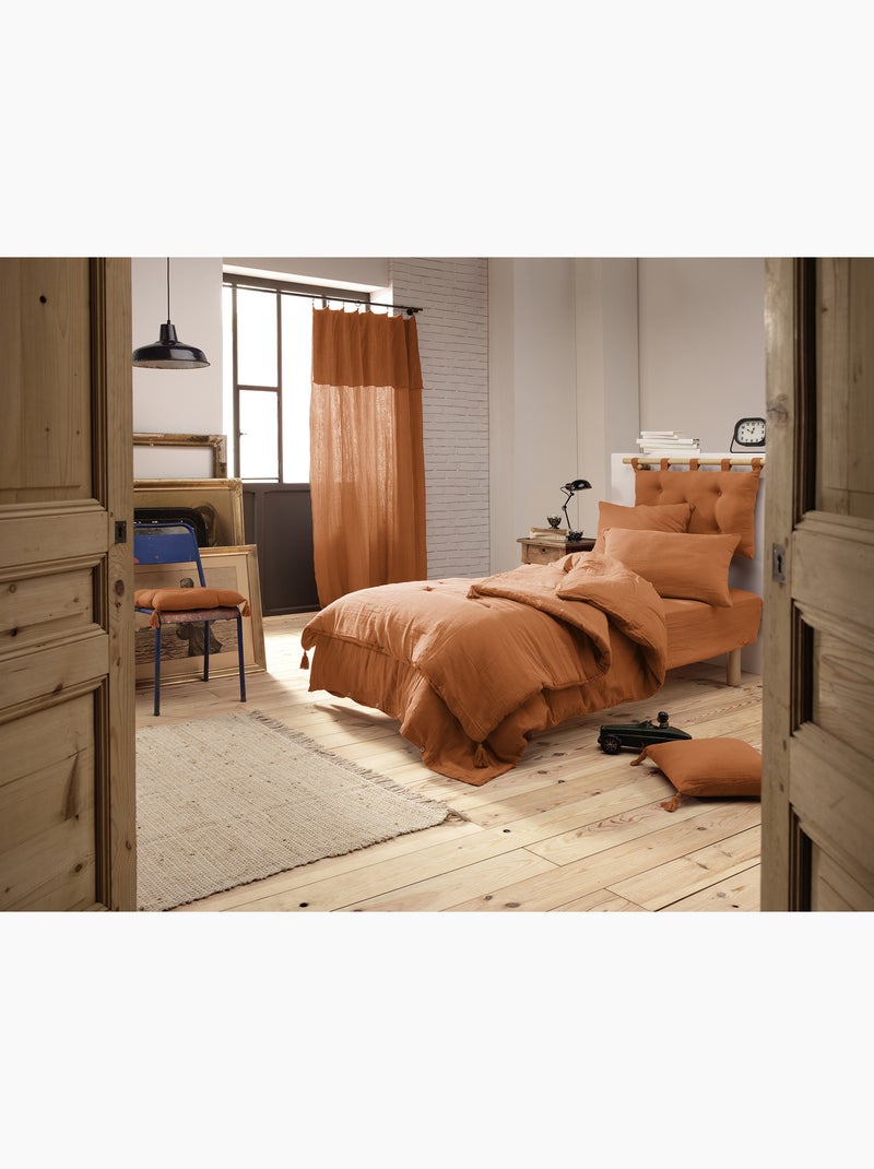 Dekbedovertrek – dubbel katoengaas - afwerking houten knopen - gaïa Abrikoos - Kiabi