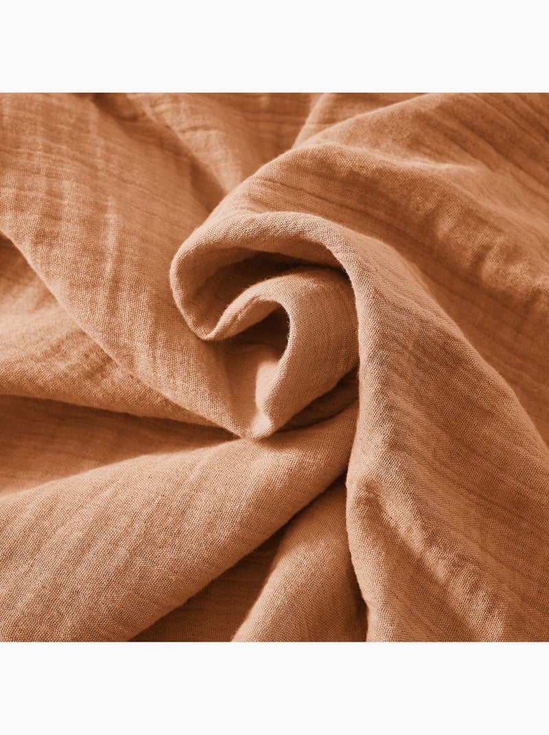 Dekbedovertrek – dubbel katoengaas - afwerking houten knopen - gaïa Abrikoos - Kiabi