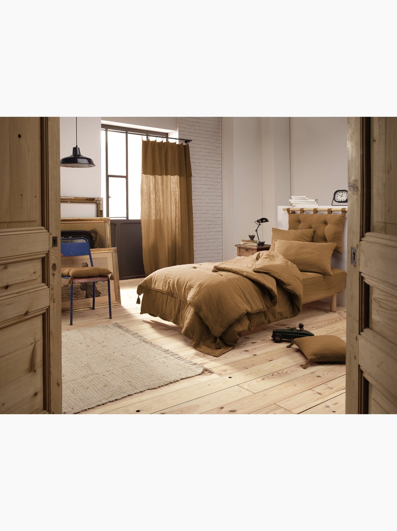 Dekbedovertrek – dubbel katoengaas - afwerking houten knopen - gaïa Camel - Kiabi