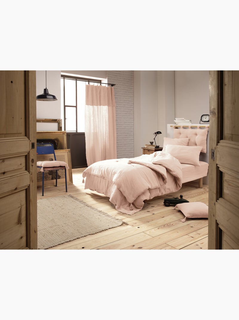 Dekbedovertrek – dubbel katoengaas - afwerking houten knopen - gaïa Marshmallow Roze - Kiabi