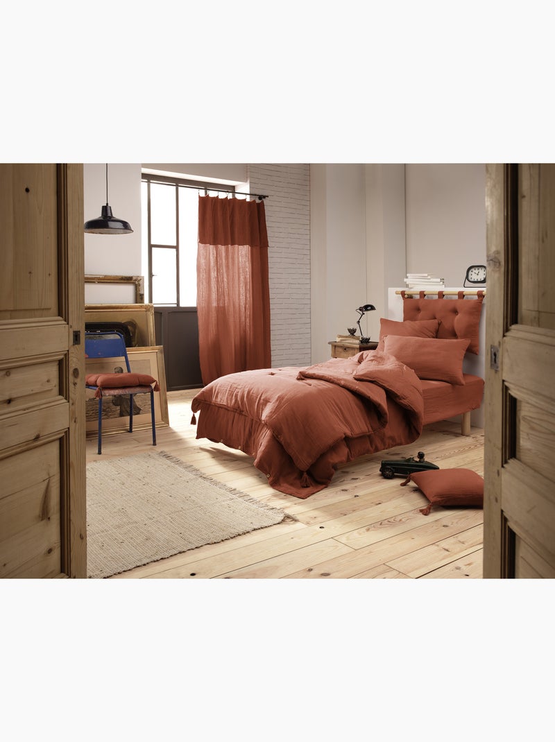 Dekbedovertrek – dubbel katoengaas - afwerking houten knopen - gaïa Terracotta - Kiabi