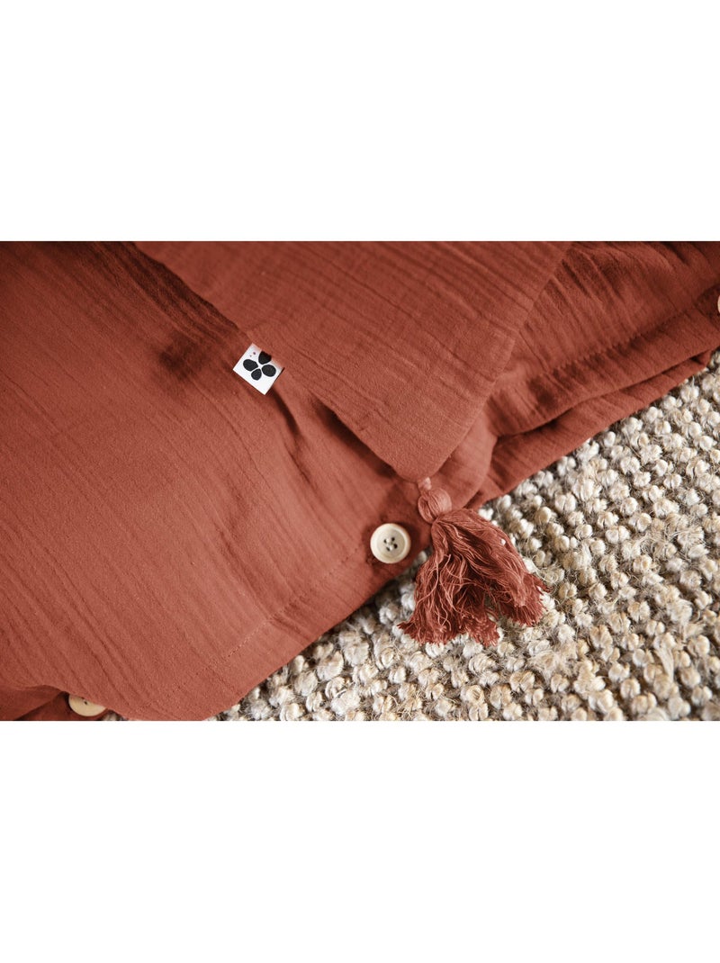 Dekbedovertrek – dubbel katoengaas - afwerking houten knopen - gaïa Terracotta - Kiabi