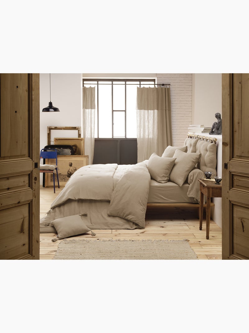 Dekbedovertrek – dubbel katoengaas - afwerking houten knopen - gaïa Touwbeige - Kiabi