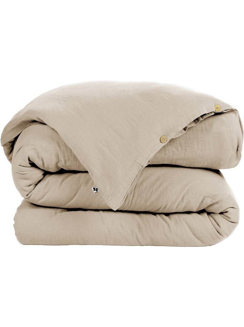 Dekbedovertrek – dubbel katoengaas - afwerking houten knopen - gaïa Touwbeige - Kiabi