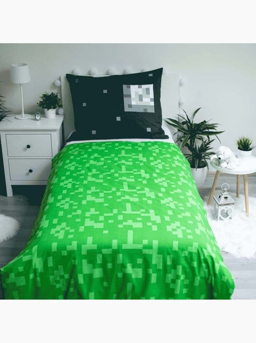 Dekbedovertrek katoen omkeerbaar Minecraft 140 cm x 200 cm met kussensloop - Kiabi
