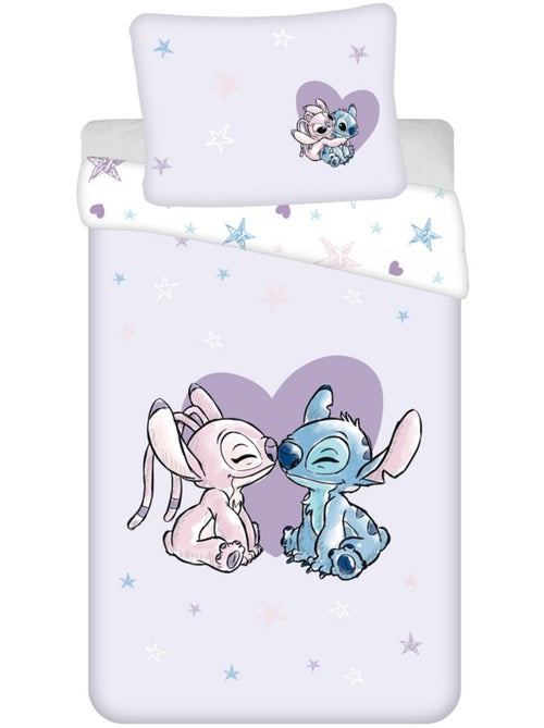 Dekbedovertrek katoen Stitch & Angel 140x200 cm met kussensloop - Geheel van bed kinderen - Kiabi