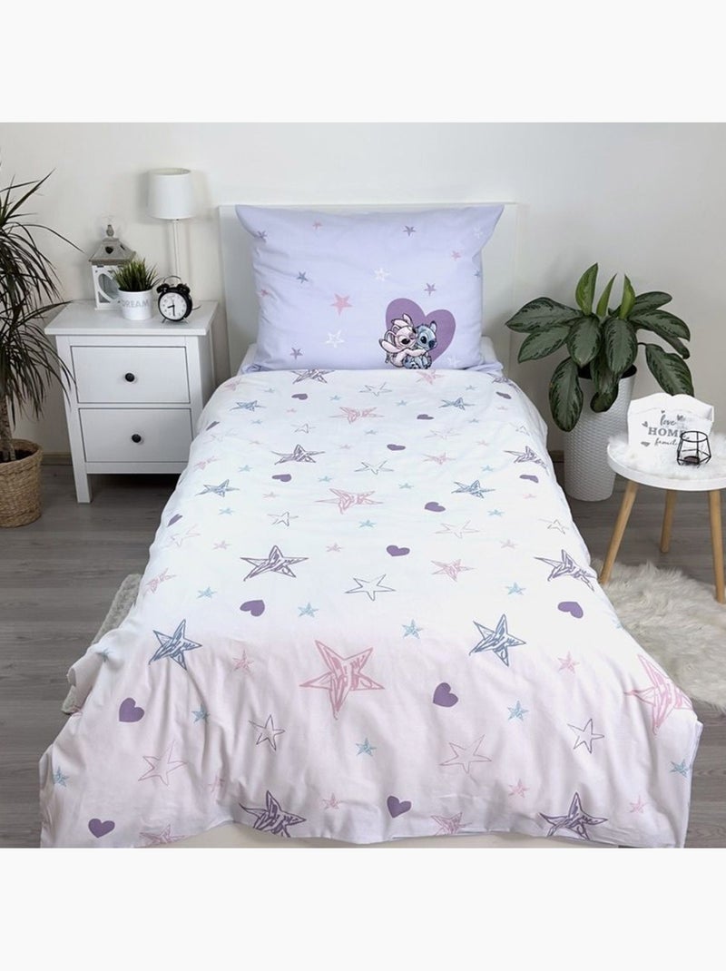 Dekbedovertrek katoen Stitch & Angel 140x200 cm met kussensloop - Geheel van bed kinderen Blauw Roze - Kiabi