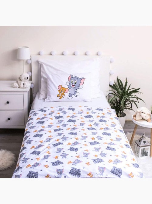 Dekbedovertrek katoen Tom & Jerry 100x135 cm + kusrichtingloop van kussen – Ideaal bed meegroeiend - Kiabi