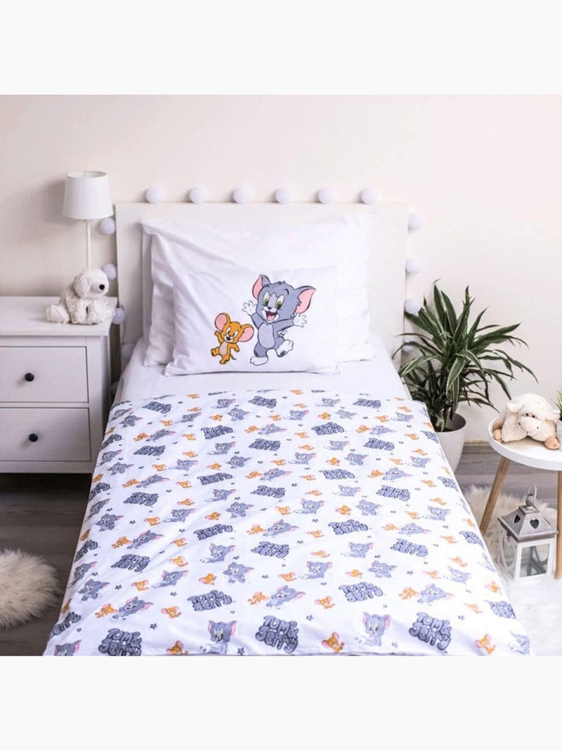 Dekbedovertrek katoen Tom & Jerry 100x135 cm + kusrichtingloop van kussen – Ideaal bed meegroeiend Multicolor - Kiabi